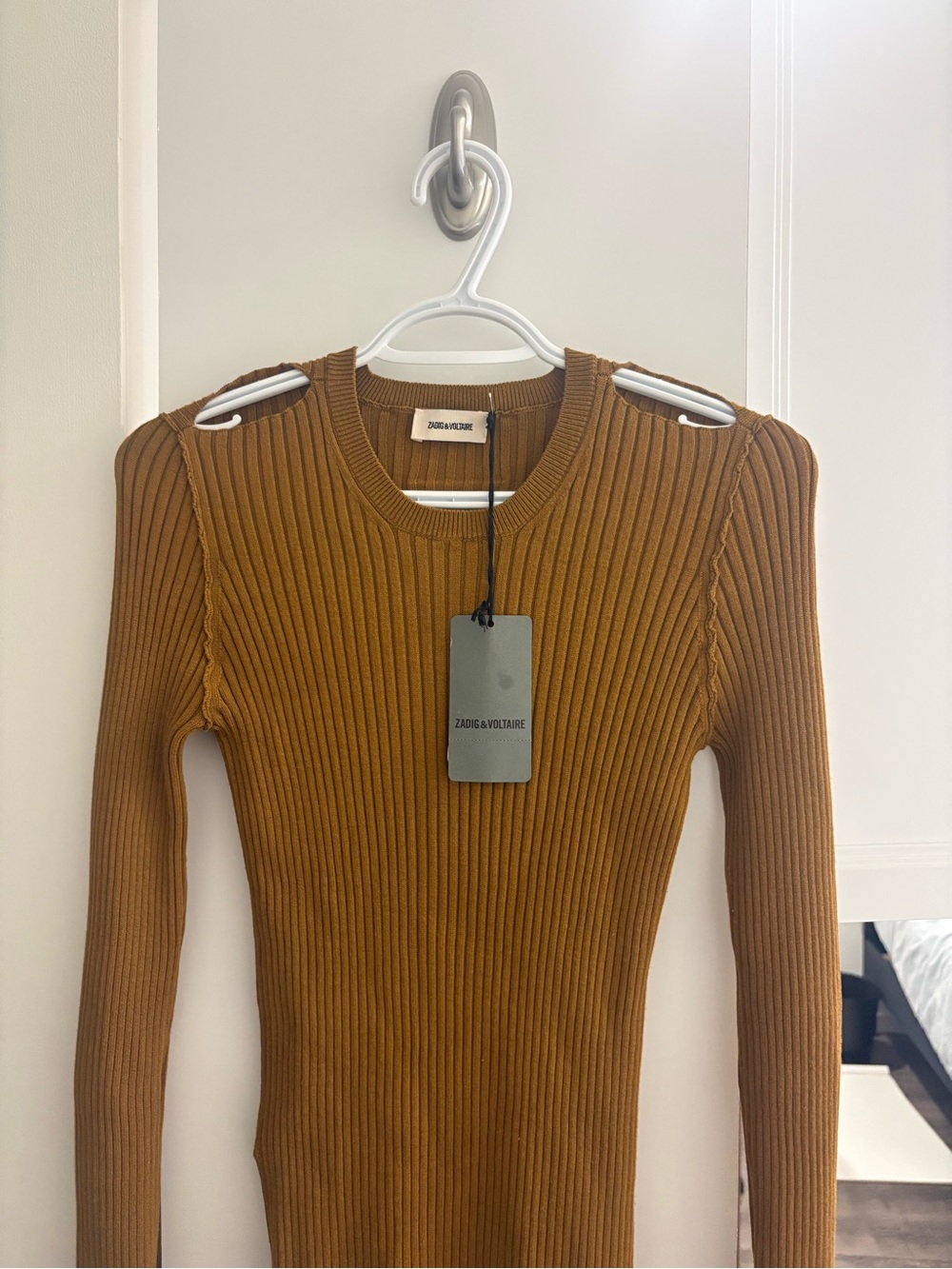 Zadig & Voltaire Ribbed Knit Long Sleeve Top - Camel
